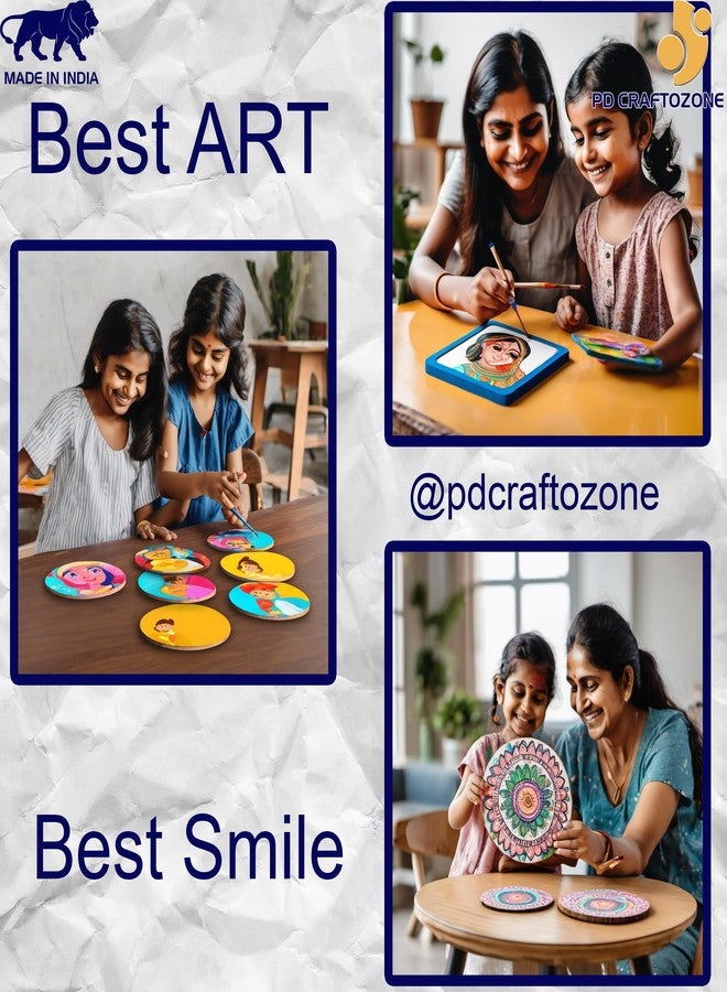 PD Craftozone DIY Mandala Art kit| Acrylic Paints 12 Shades| 6 Pre-Designed Round MDF Board| for Students,Artists & Children| Best Art & Craft for Children Above 9 Years | Mandal Coaster with Stand - Image 5